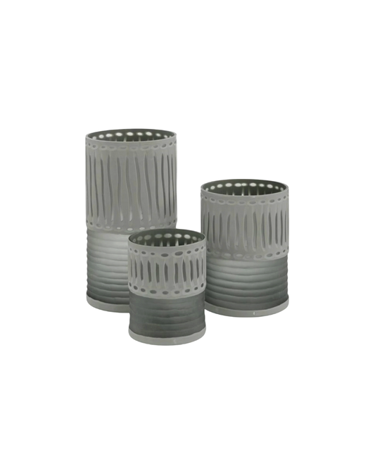 SET OF 3 Spearmint  Engraved Glass Vases  - Green and White