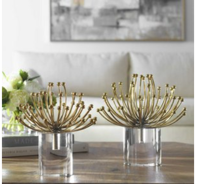 Gold Flower with Acrylic Base (Set of 2)