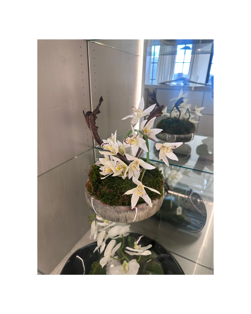 Cream and Green Bowl Floral - Green