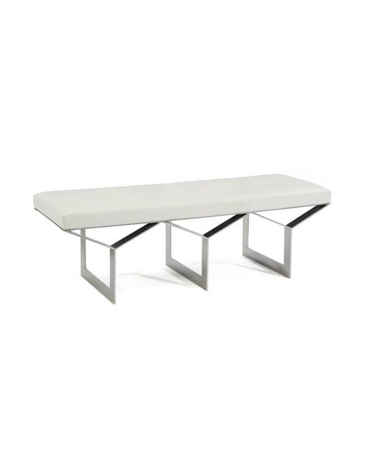 Transverse Leather and Steel Bench - White