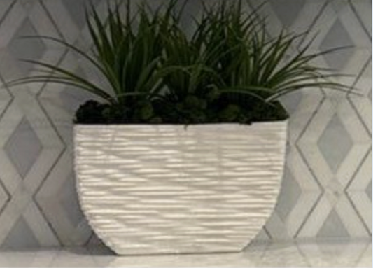 White Container Grass Floral - Green