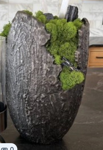 Gray Metal Vase Moss Floral - Green
