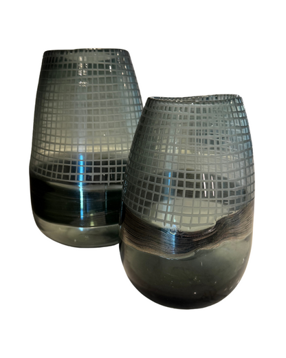 Grid Glass Vase - Silver Smoke