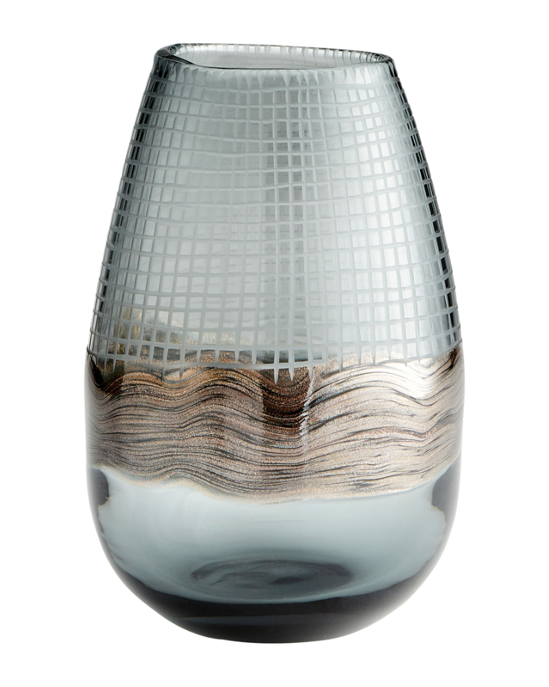 Grid Glass Vase - Silver Smoke