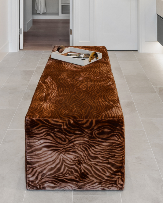 Custom Cognac Velvet Ottoman